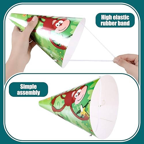 Miniatura 4 de 30 sombreros de fiesta de animales para niños, safari, cumpleaños, cono de selva, zoológico, suministros de fiesta de cumpleaños, decoraciones para