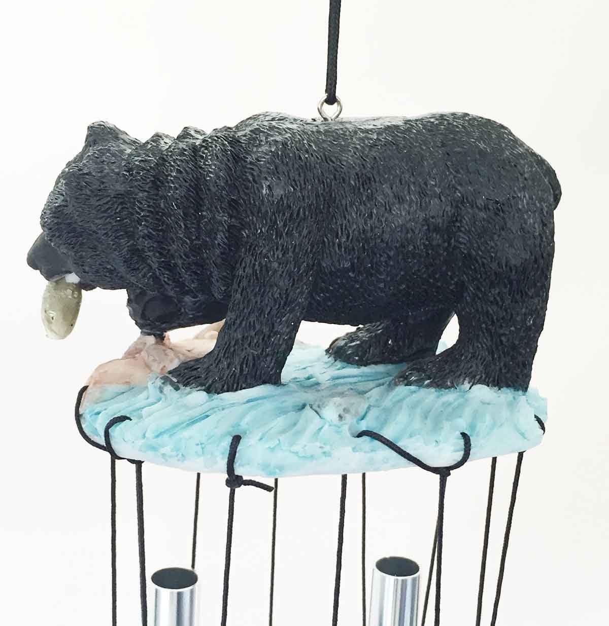 Ebros Gift American Black Bear River Fishing Figurine Top Resonant Relaxing Wind Chime Noisemaker Garden Patio Rustic Cabin Lodge Mountain Home Accent