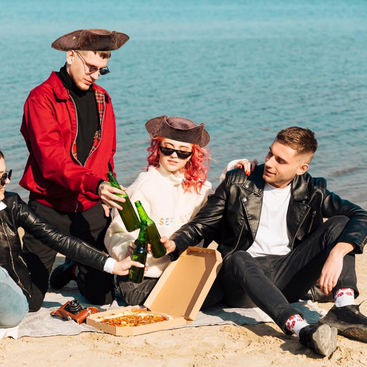 Brown Faux Leather Pirate Hat,Novelty Leather Hat,Tricorn Pirate Hat for Women Men Halloween Costume Cosplay Accessories - Image 7