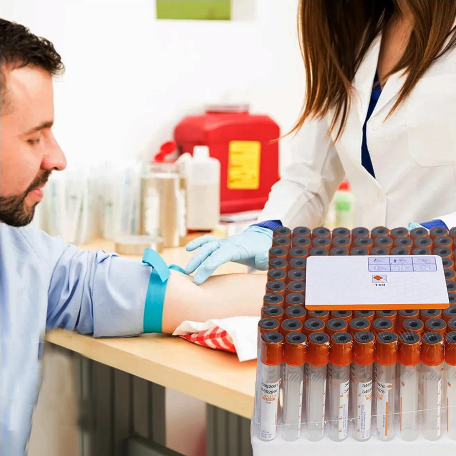 100 Sztuk Probówek PET Vacutainer do Pobierania Krwi Z Pomarańczową Górną Częścią do Laboratorium Krwi Zestaw Jednorazowych Probówek Wirówkowych 5ml