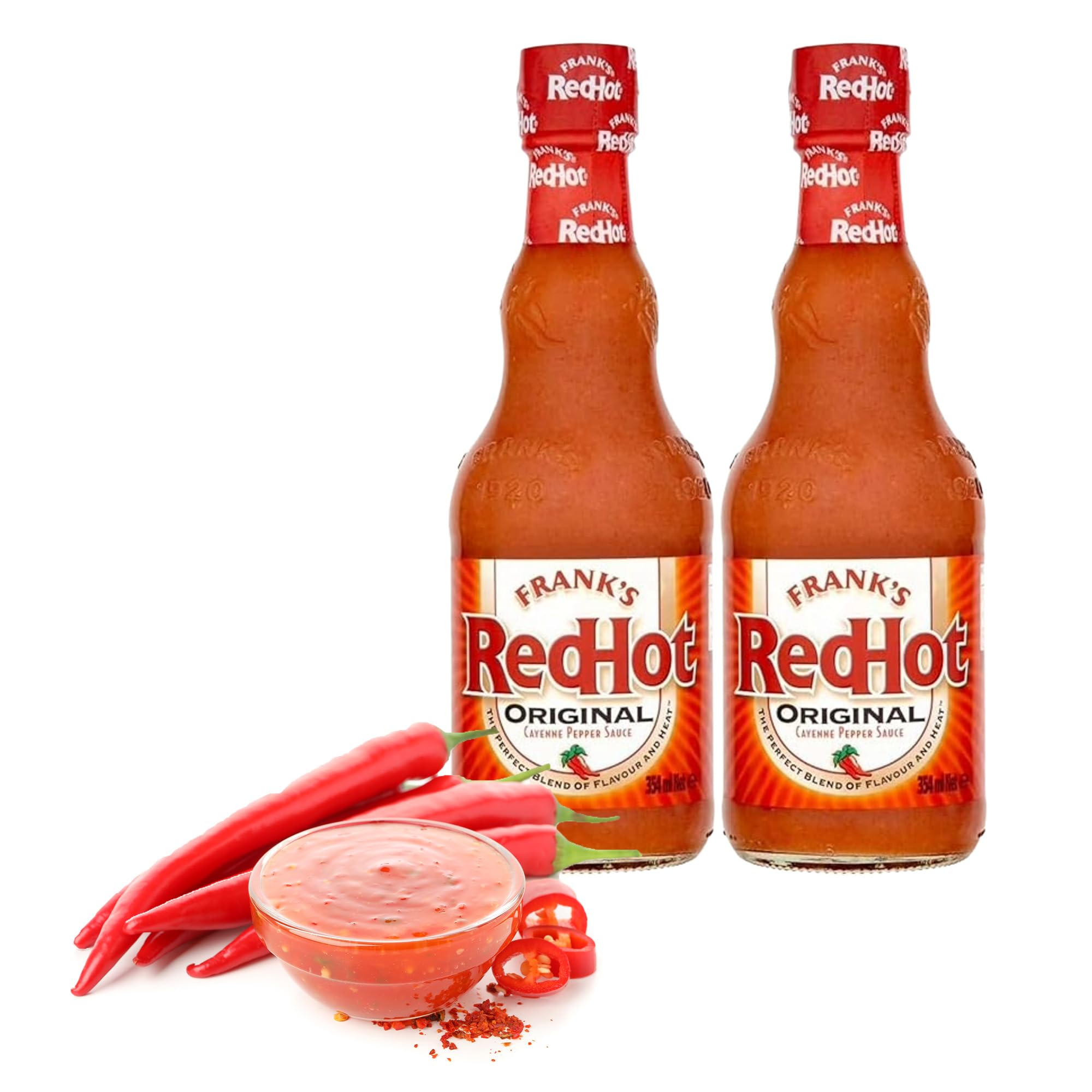 Frank's RedHot Original Cayenne Pepper Sauce – Medium Heat Vegan Hot Sauce for Cooking and Seasoning, 354 mL (Pack of 2) – Blue Nile Foods