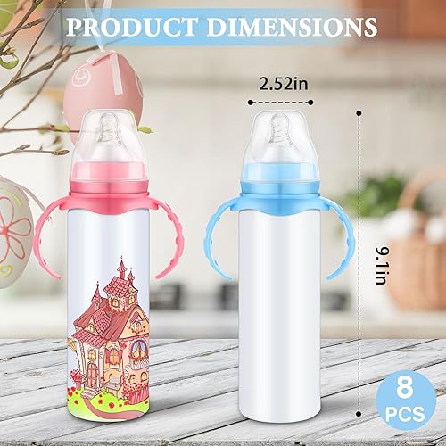 Vista 3 de Trelaco - 8 vasos de sublimación en blanco con asa de 8 onzas, vasos aislados al vacío de doble pared de acero inoxidable no tóxico, a prueba