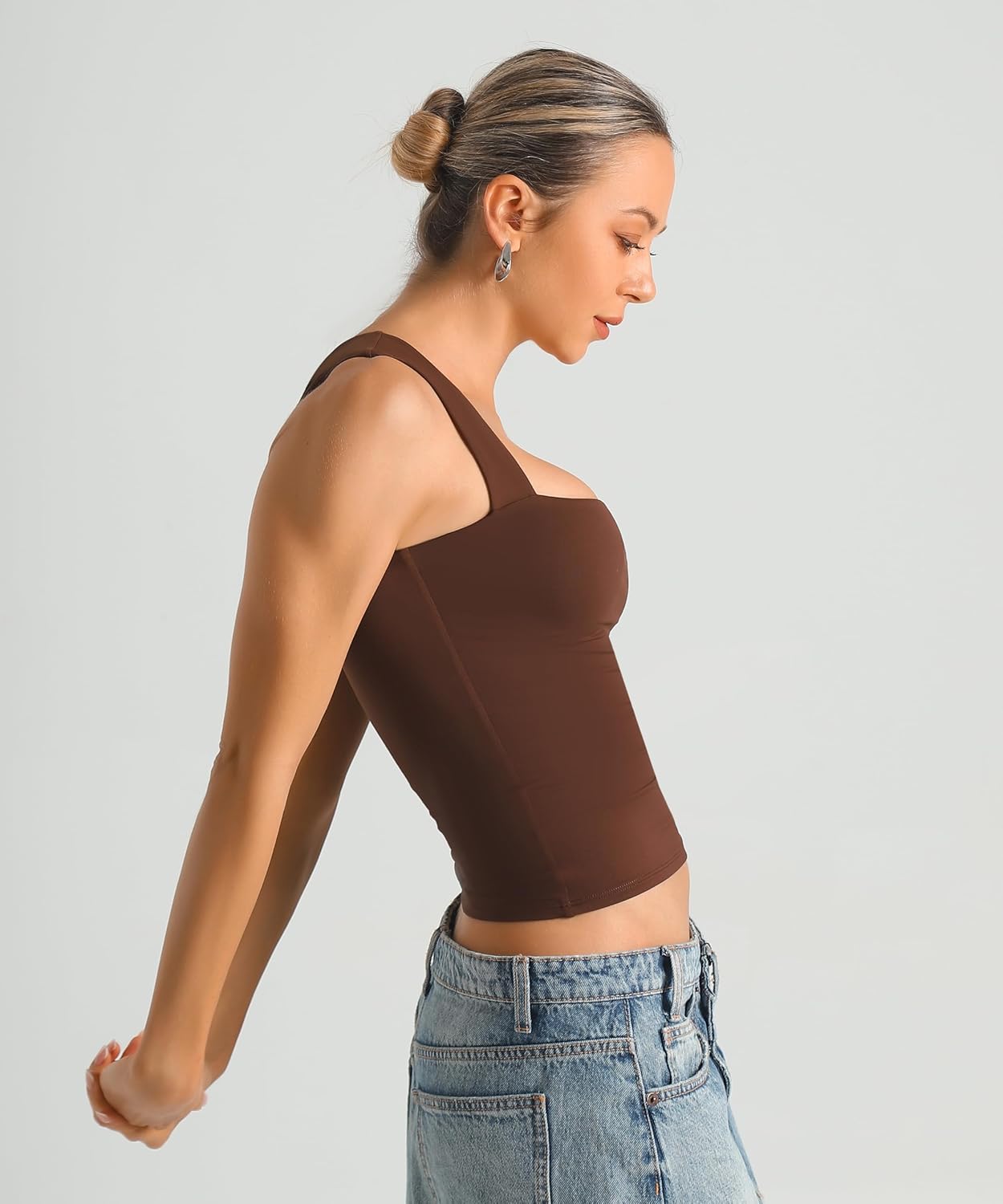 HOYAYO Women's Slim Fit Double-Layer Tank Top Square Neck Sleeveless Basic Fitted Tee Shirt - Image 5