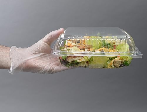 Miniatura 26 de Daxwell 8 x 8 x 3 pulgadas con bisagras de plástico (OPS) recipientes para llevar, microondas, E10005891 (caja de 200)