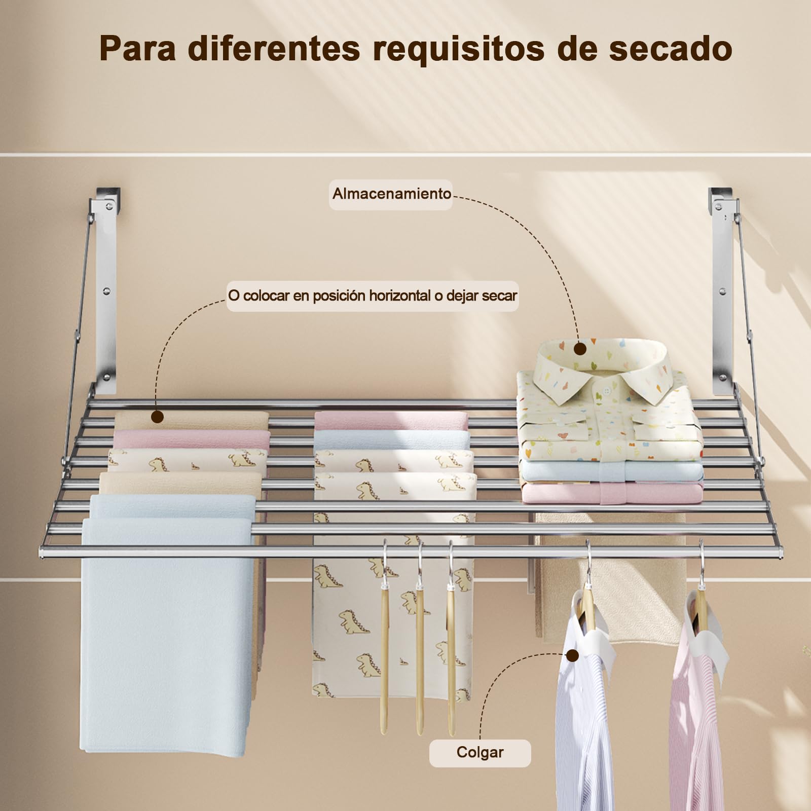 Innotic Séchoir à Linge Mural Pliable de 80 cm - Résistant à la Rouille - avec 8 Barres - Grand Espace - Peu encombrant - pour l'extérieur, la Salle de Bain, Le Balcon, la buanderie - Argenté