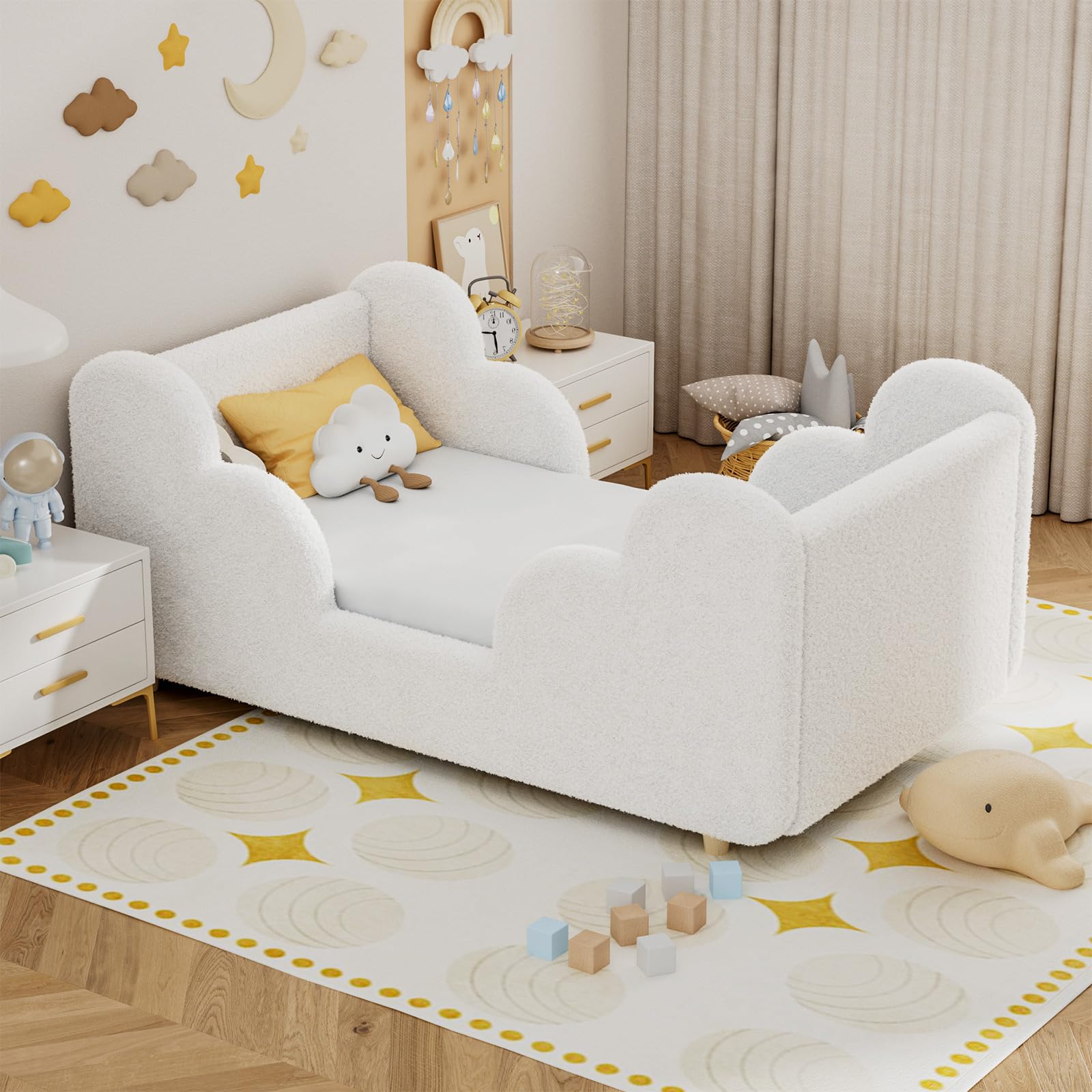 Ryuhic Toddler Bed, 140x70cm Soft Padded Kids Bed with Cloud-Shaped Safety Guardrails, Low Bed Frame for Girls Boys Children, Cot to Bed Transition (Mattress NOT Included) — view 2