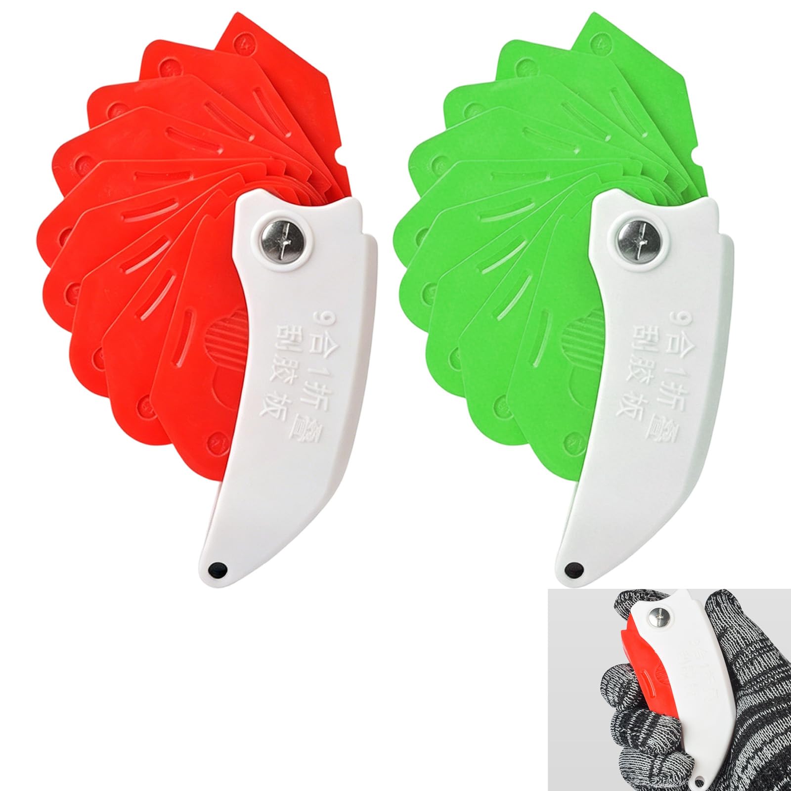 Hounyou 2 Pack 9 in 1 Caulking Spatula, Multipurpose Foldable Caulking Tool with Different Scraping Heads, Silicone Caulking Finishing Tool for Doors and Windows Smooth Seam Sealing