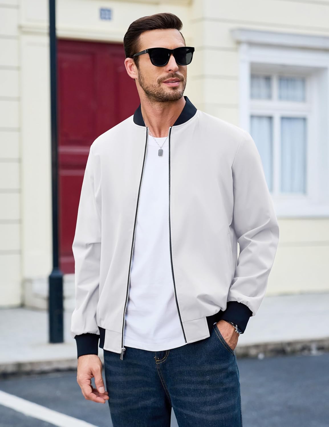 MAGCOMSEN Men's Bomber Jacket Lightweight Casual Zip Up Windbreaker Spring Fall Golf Coat with Pockets - Image 2