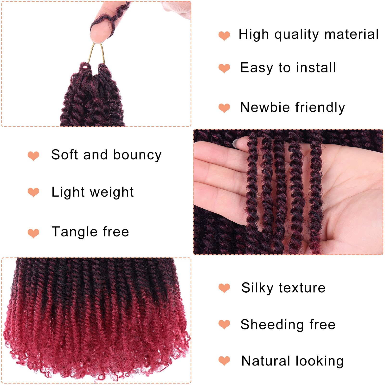 Mscat 12 Inch 9 Packs Micro Twist Crochet Hair Bob Braids Pre-Looped Ombre Burgundy Mini Passion Twist Senegalese Extensions - Image 3