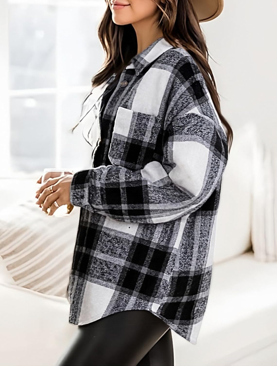 Womens Flannel Shacket Jackets Button Down Plaid Shirts Fashion Business Blouses Casual Fall Outfits Flannel Work Tops - Image 3