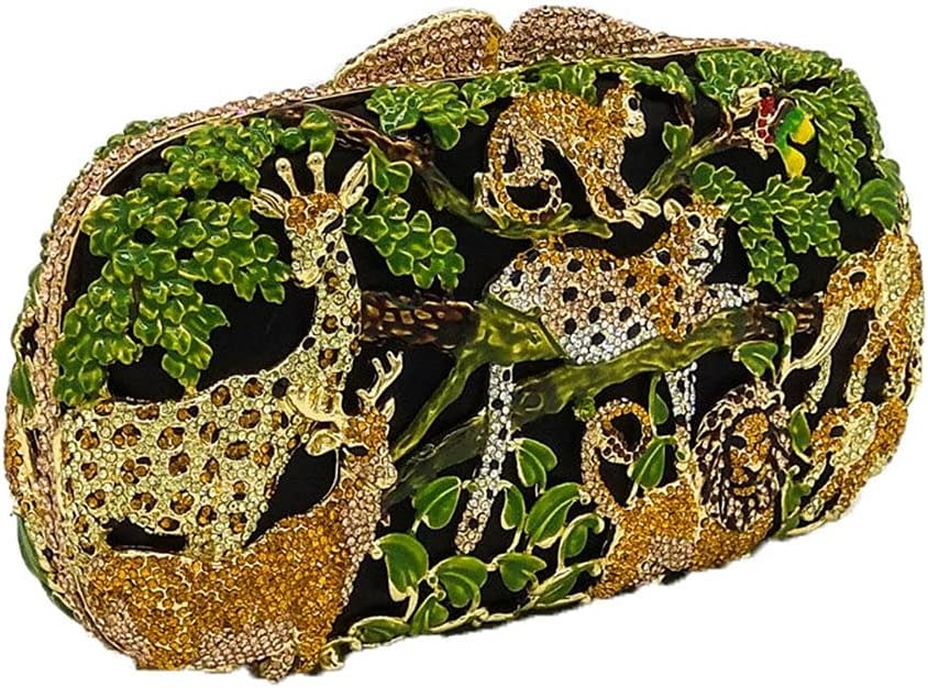 Boutique De FGG Forest Jungle Animal World Crystal Clutch Purse for Women Formal Evening Bags Rhinestone Clutch Handbag,Mini - Image 4