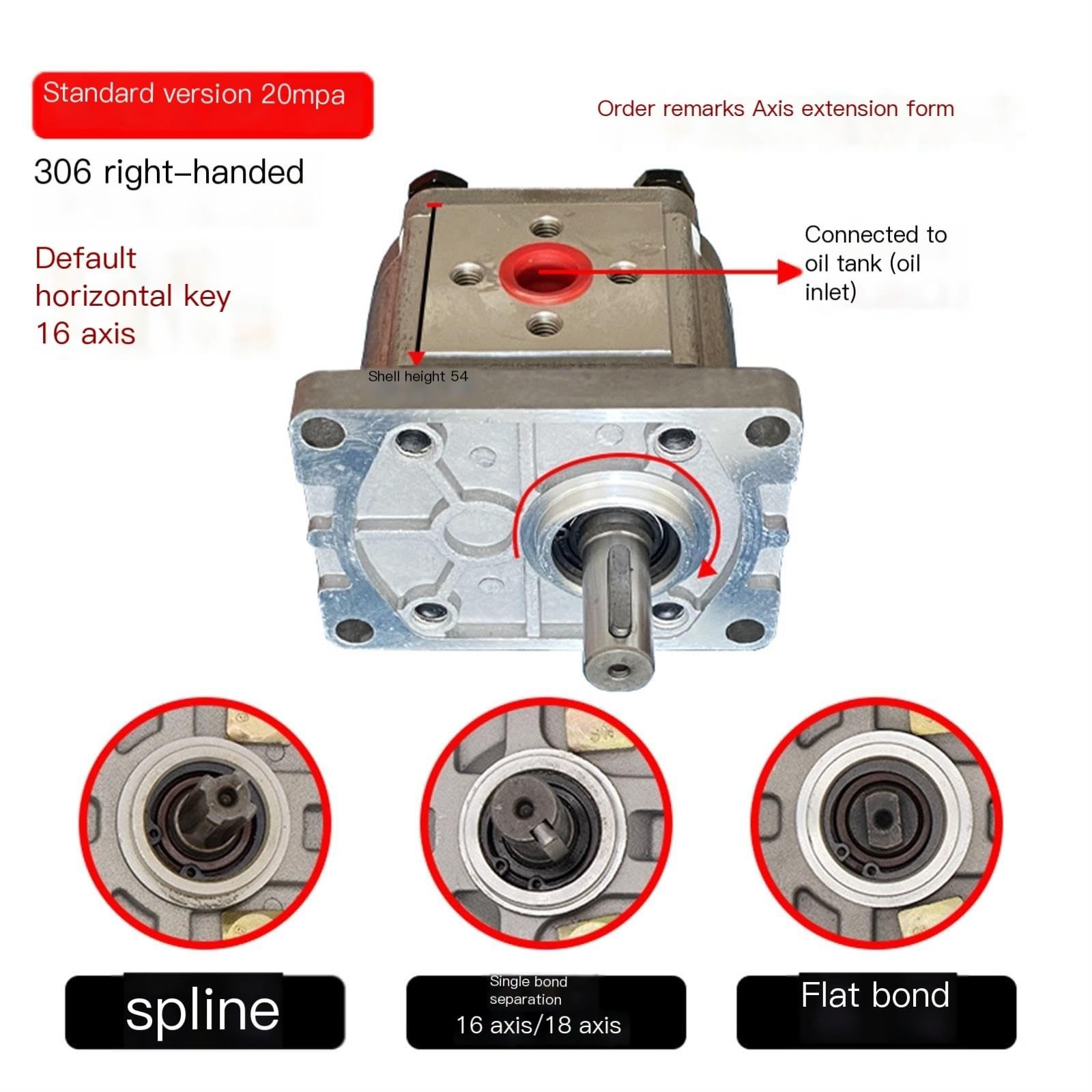 Hydraulic Gear Pump Oil Pump CBN-F310/314/316/20/25 Small High-Pressure Oil Pump Pump Head MINGPING (Color : CBT/CBN-E306, Size : Flat Key)