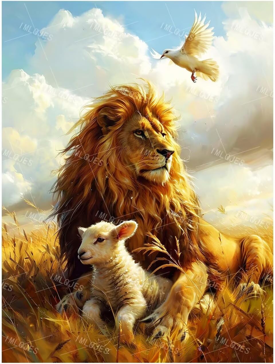IMLQJES Retro Lion Sheep Diamond Art Painting Lion and Lamb Diamond Painting for Adults Christian Vintage Religious Diamonds Art for Wall Home Decor 16x20 Inch