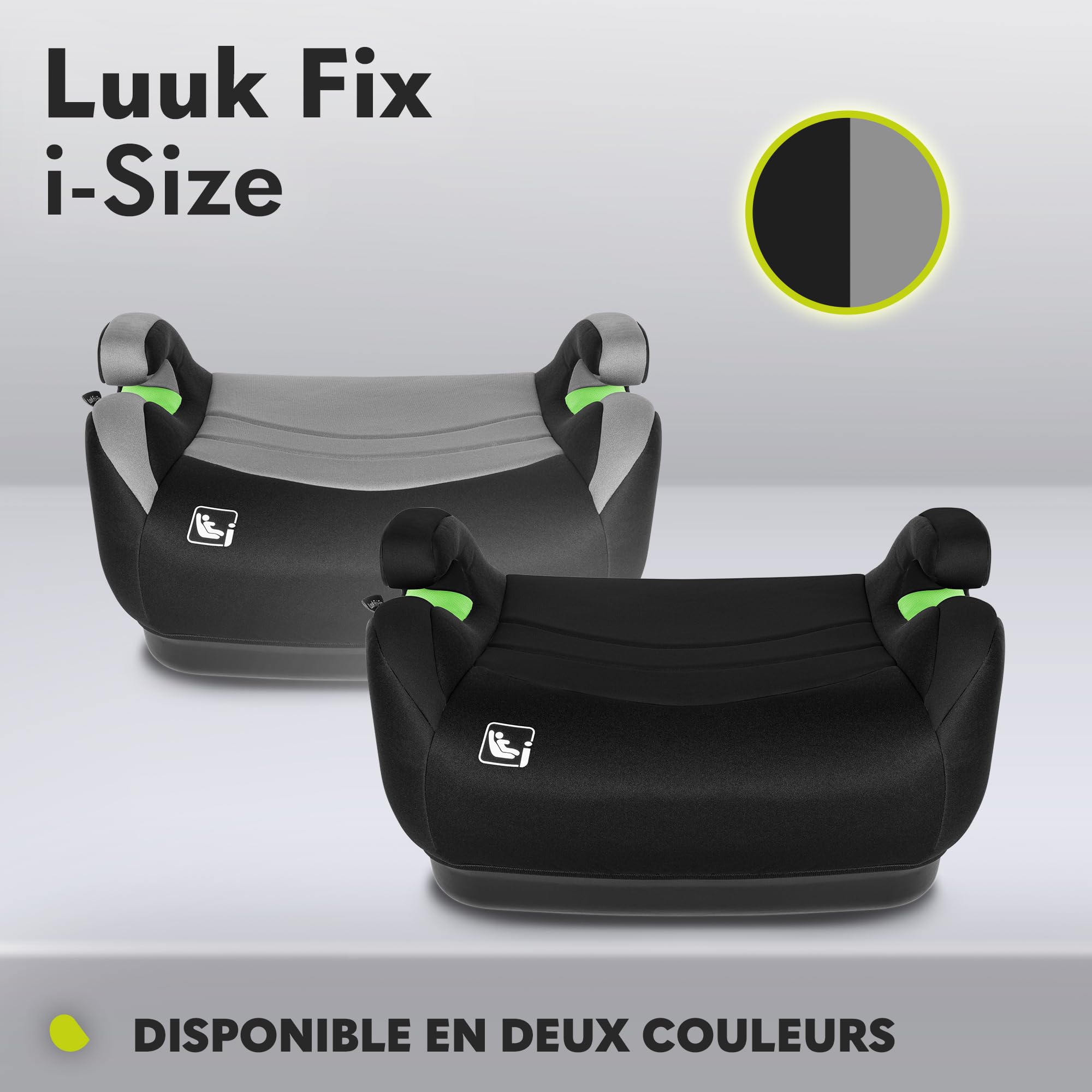 LIONELO LUUK FIX i-Size Réhausseur Siège Auto pour Enfants avec ISOFIX, de 22 à 36 kg/ 125-150 cm, Groupe 2 et 3, Siège et Accoudoirs Confortables, Housse Amovible (Grey) (Noir)