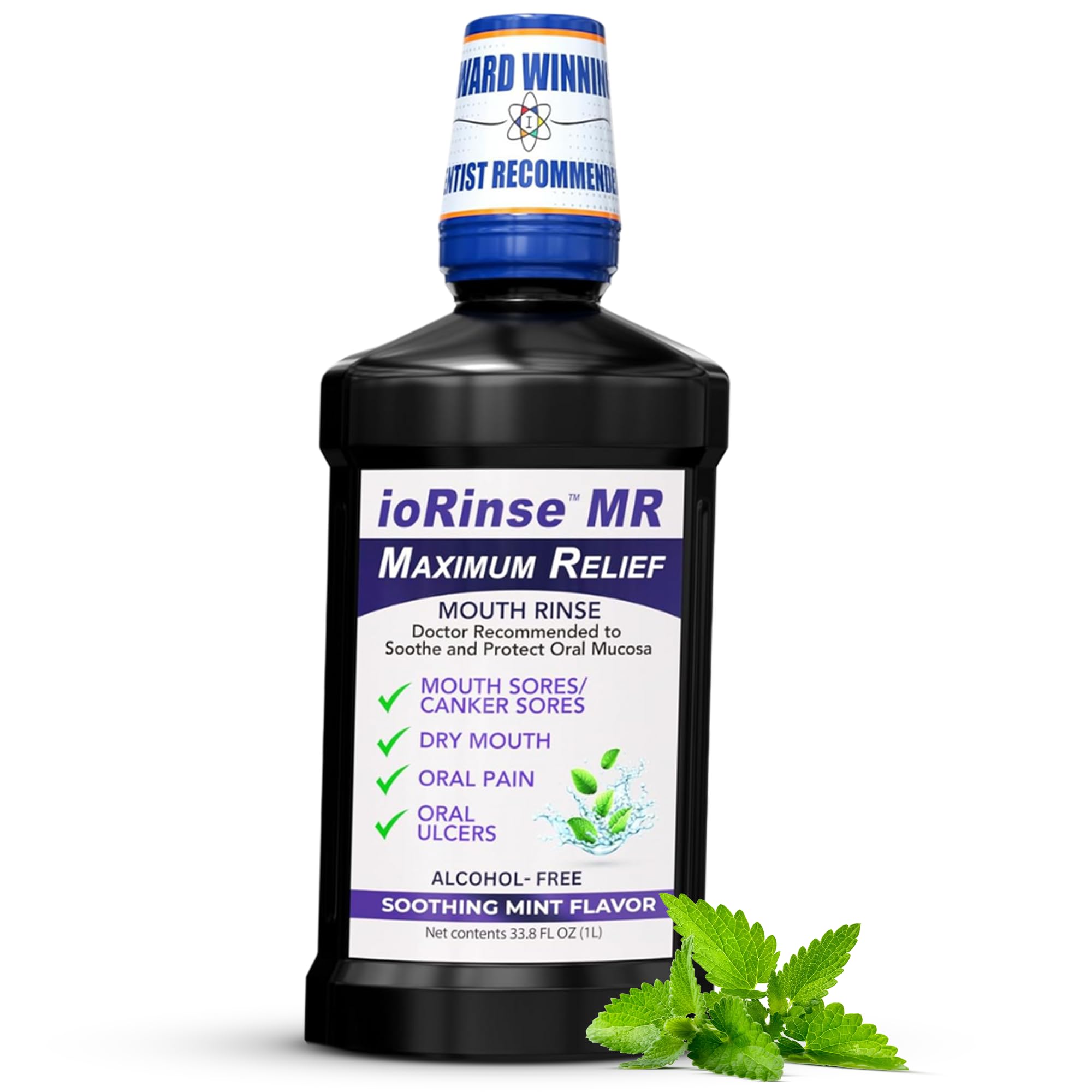 ioRinse MR: The Most Dentist & Oncologist-Recommended Oral Ulcer Rinse of its Kind. Maximum Relief of Oral Mucositis, Mouth Sores, Dry Mouth, Canker Sores, Mouth Irritation & Cancer patients, Mint 1 L