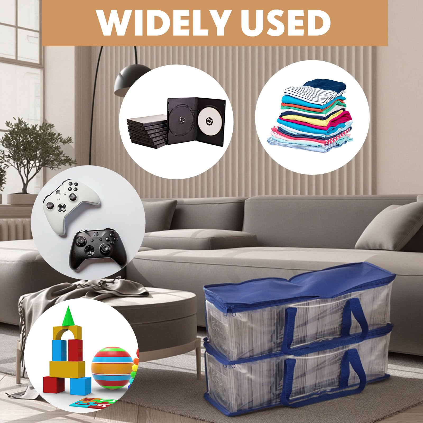 Woanger 10 custodie trasparenti in PVC per CD, DVD, resistenti all'acqua, con manici e cerniera, organizer trasparente per album e videogiochi, colore: blu