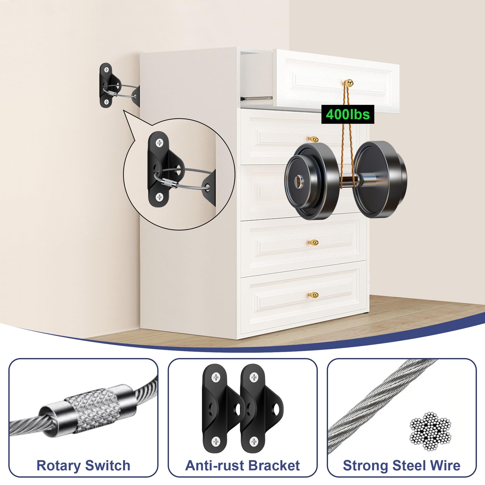 Furniture Straps, Baby Proofing Furniture Wall Anchor, Anti Tip Wall Anchor Secure Cabinet - Image 3