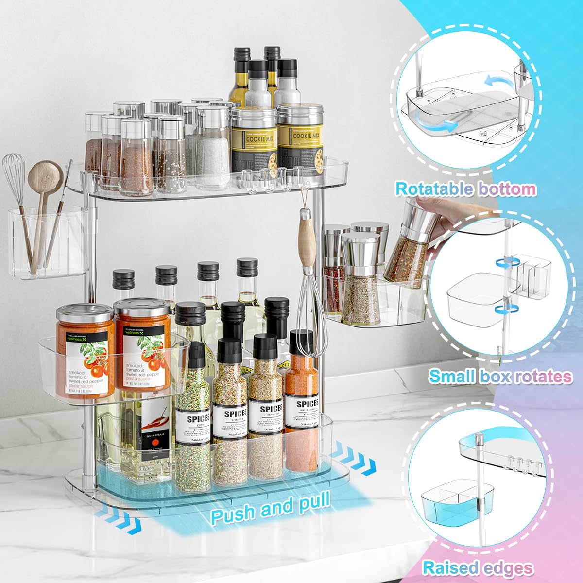 EXPSPRU Makeup Organizer Large Cosmetic Display Case with 3 Adjustable 360 Rotating Makeup Carousel Spinning Holder Rack - Image 3