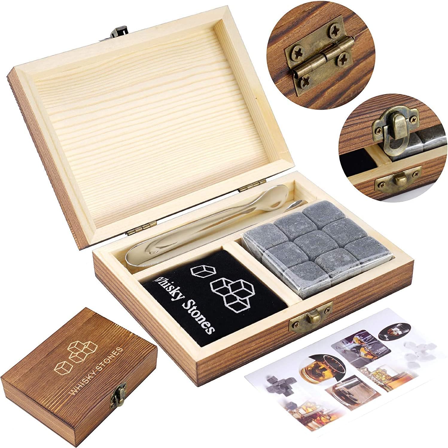 Luxury Whiskey Stones With Whiskey Glasses and Pouch Gift Set: Reusable Chilling Rocks Cooling Drinks Without Dilution- Premium Birthday Gift or Treat for Yourself