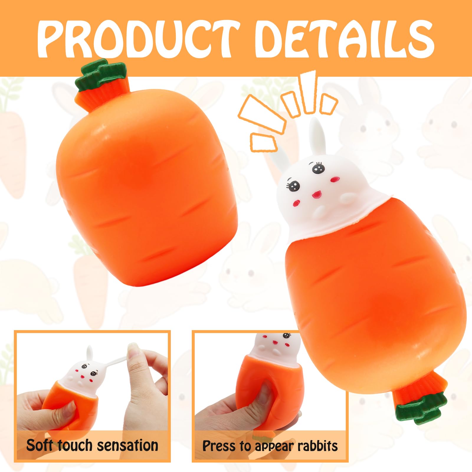 2 Pcs Easter Bunny Squeeze Toys, Funny Novelty Carrot Rabbit Fidget Toys, Stress Relief Squeeze Toy - Image 3