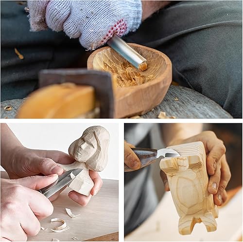 Miniatura 4 de Olerqzer Kit de tallado de madera 26 en 1 con detalle cuchillo de tallado de madera, cuchillo de cortar, cuchillo de cincel de madera, guantes