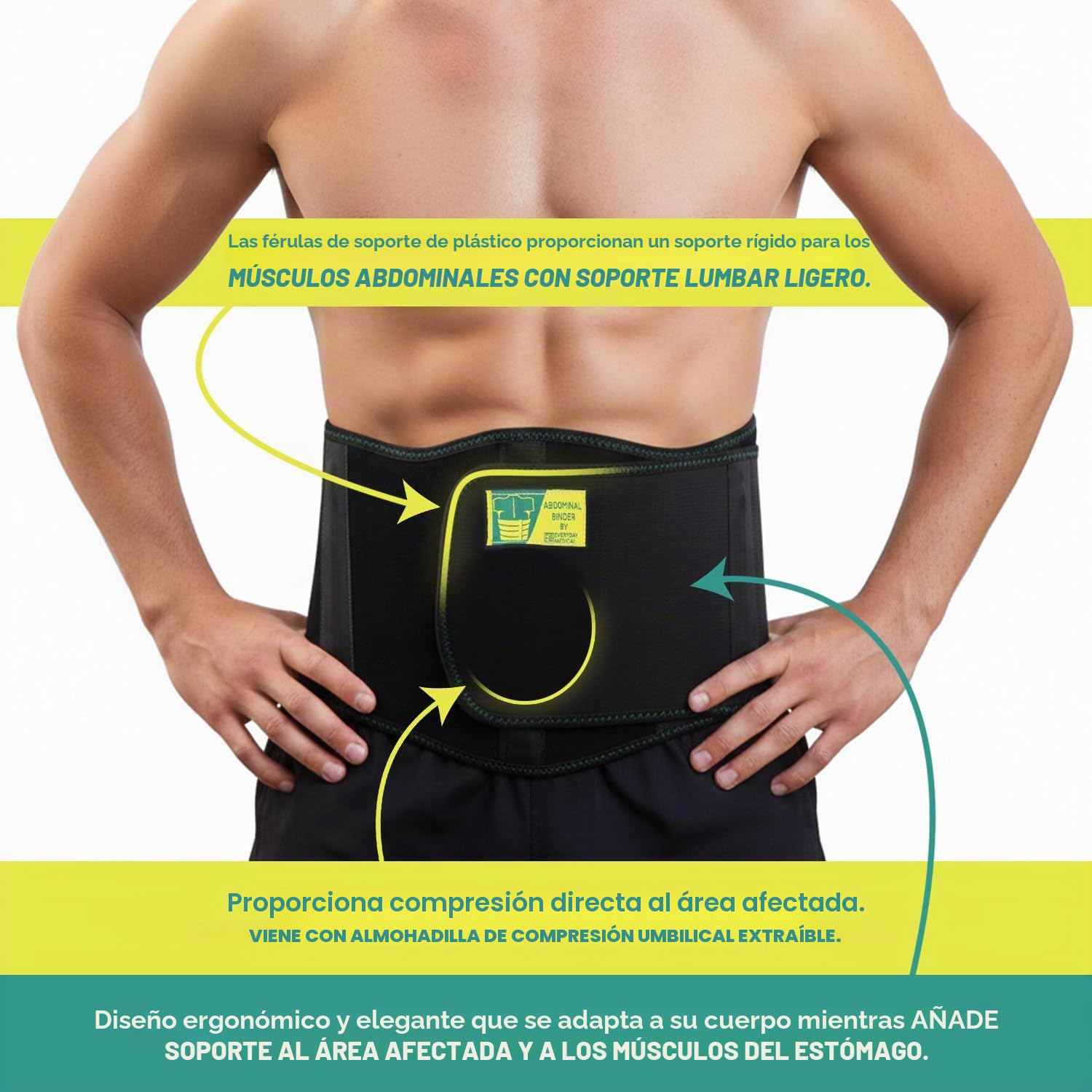 Everyday Medical Cinturón Ergonómico para Hernia Umbilical I Faja Abdominal para Soporte de Hernias Ombligo con Almohadilla de Compresión I Soporte para Hernia Ventral para Hombres y Mujeres - S/M