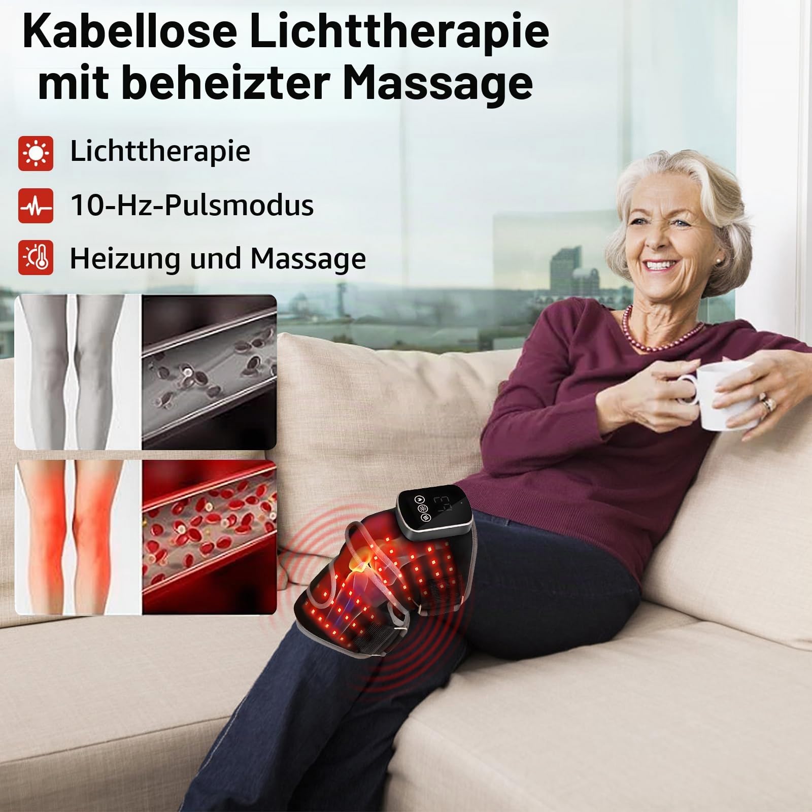Knie-Massagegerät zur Linderung von Gelenkschmerzen, mit 3 Temperatureinstellungen, 3 Vibrationsmodi und einem 5000-mAh-Akku. Geeignet für Sportverletzungen, Geschenk für Mama Papa(schwarz)