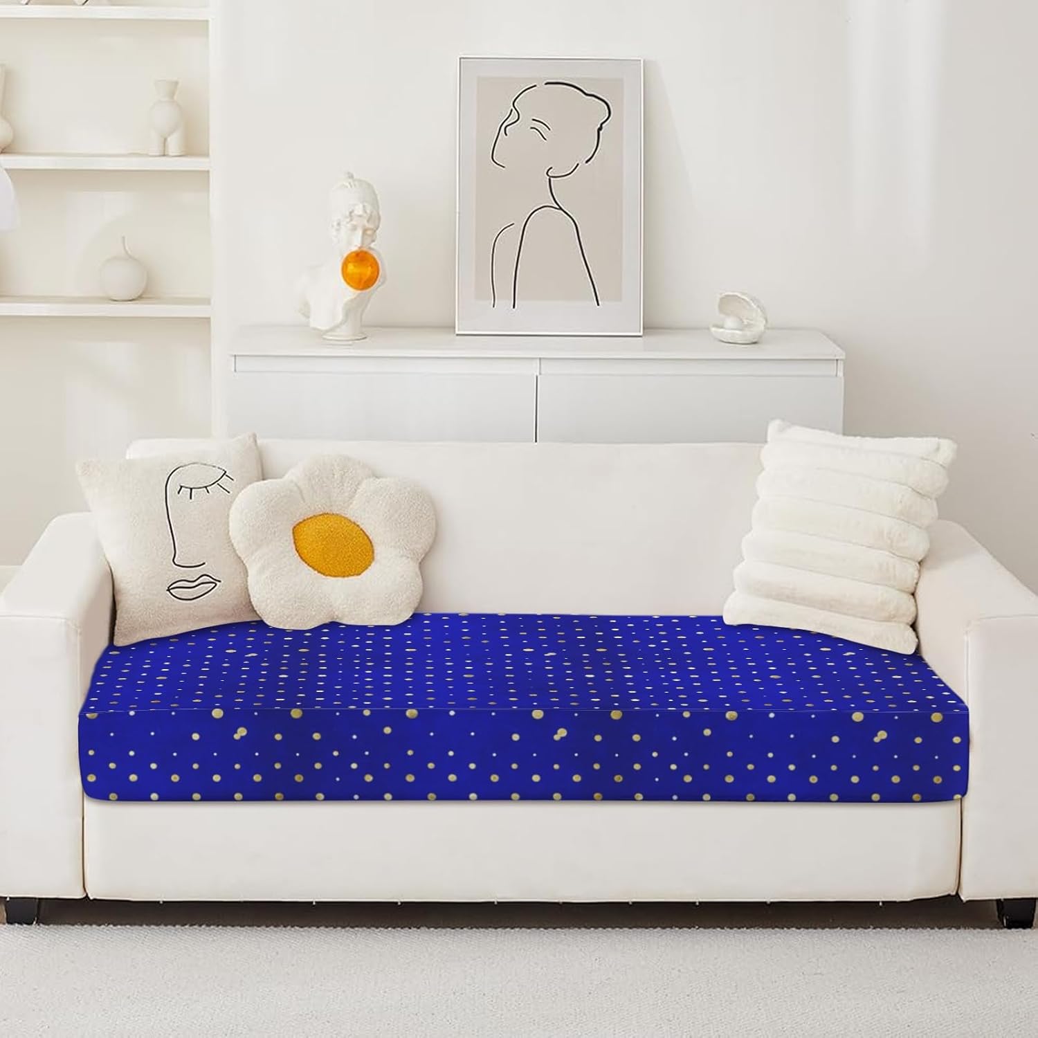 Blue Royal Gold Dots Loveseat Covers Couch Covers for 2 Cushion Couch, 2-Piece Stretch Sofa Slipcovers Anti-Slip Washable Furniture Protectors for Dogs Pets