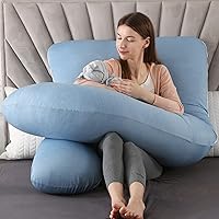 Vista 4 de Almohada de embarazo de cuerpo completo en forma de U para dormir, almohada de maternidad de 57 pulgadas con funda extraíble, soporte para espalda