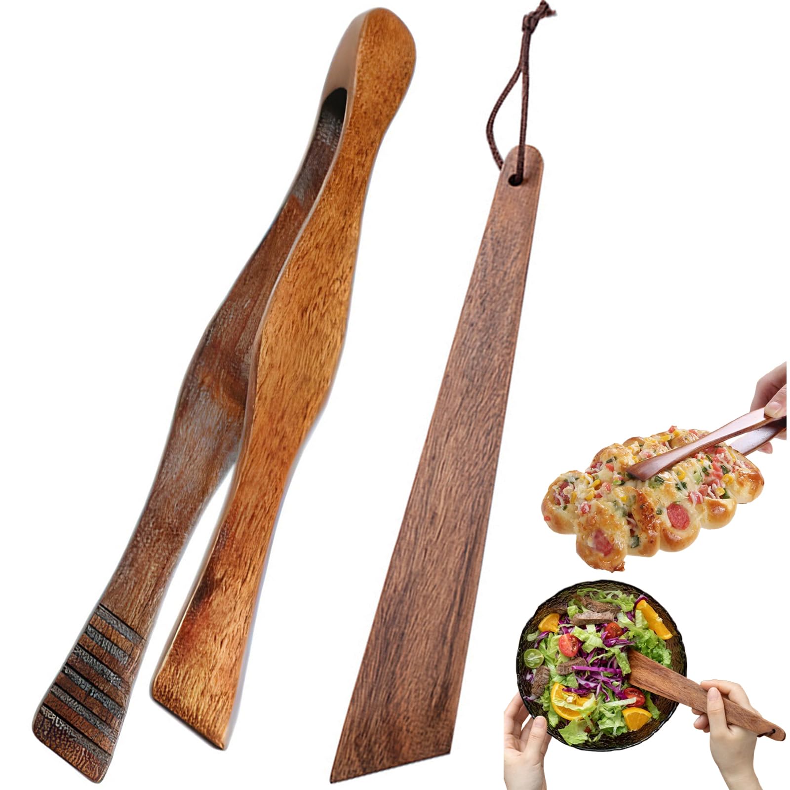 Essential Wooden Spatula Tong Set for Kitchens,Restaurants:Perfect for Fruits, Salads, Desserts, Breads,Barbecues