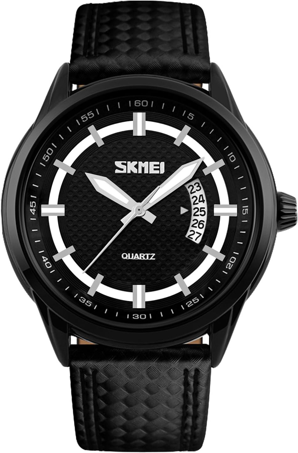 Mens Black Leather Wrist Watch - Big Face Business Classic Fashion Black Leather Strap Watches with Luminous Pointer, Key Scratch Resistant Face, 3 ATM Waterproof, Calendar Date