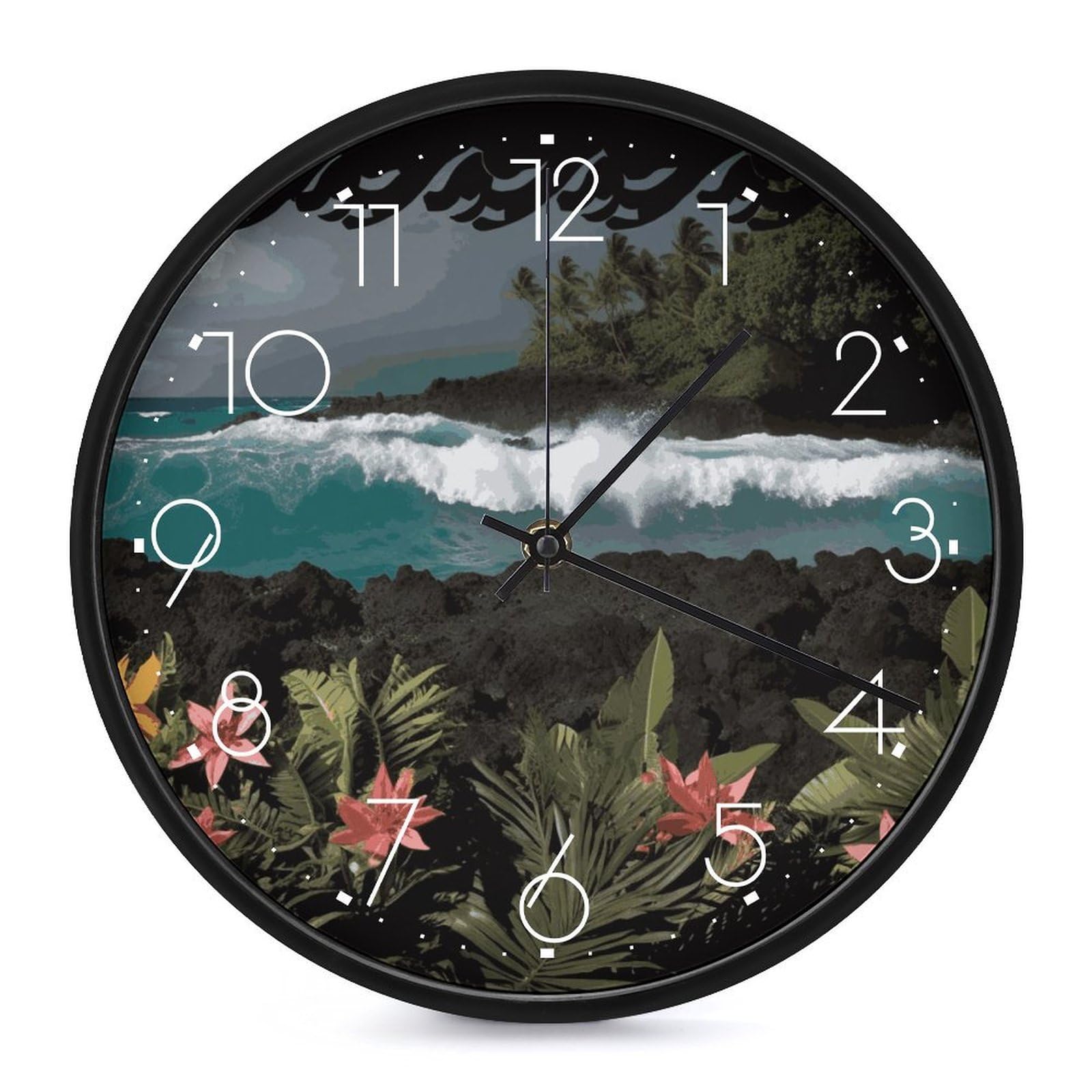Horloge murale silencieuse 25 cm noire et blanche mécanique sans tic-tac pour un sommeil serein