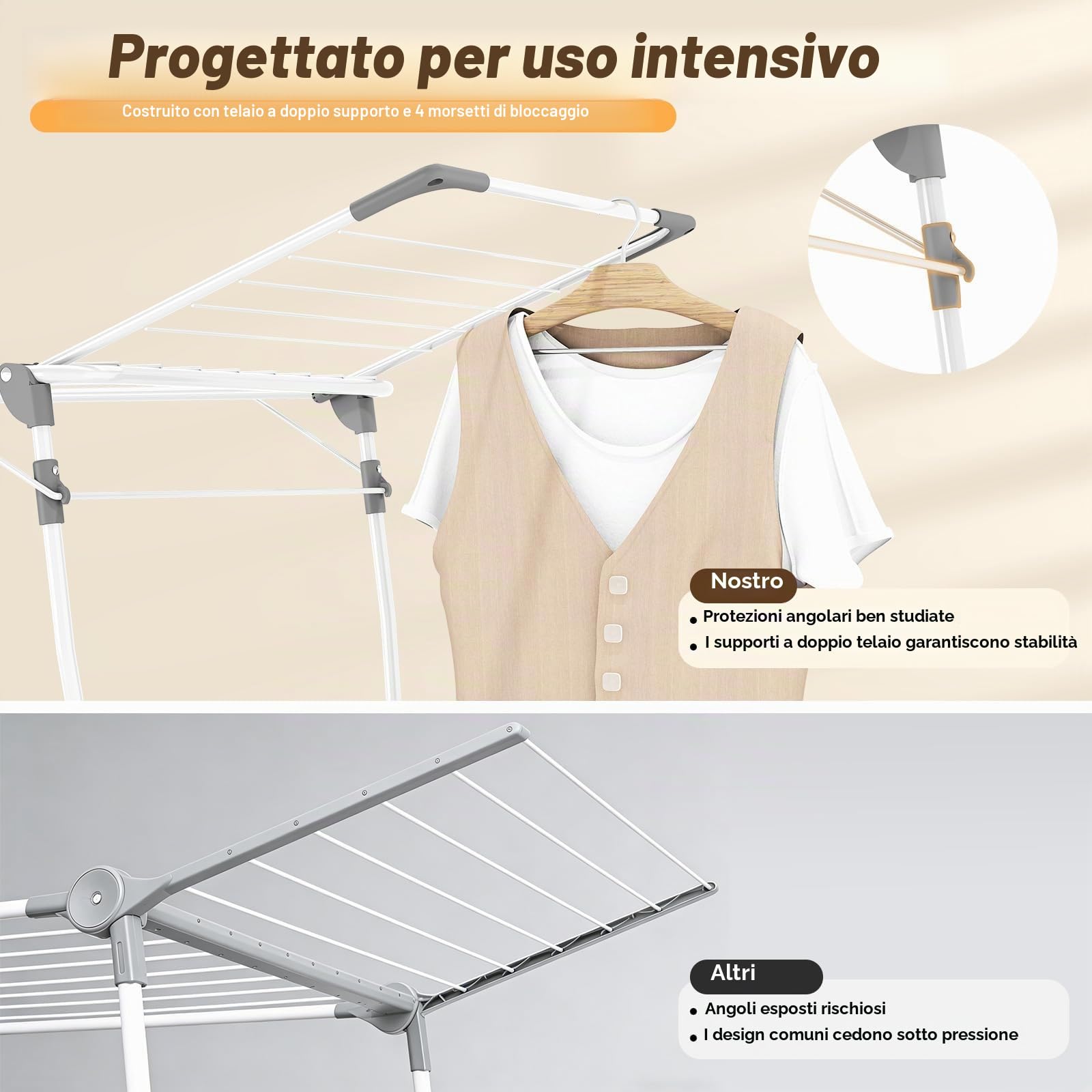KINGBOARD Stendibiancheria pieghevole grande, stendibiancheria con ali estensibile 174x97x156 cm, stabile stendibiancheria con piedi antiscivolo, asciugabiancheria pieghevole per interni ed esterni