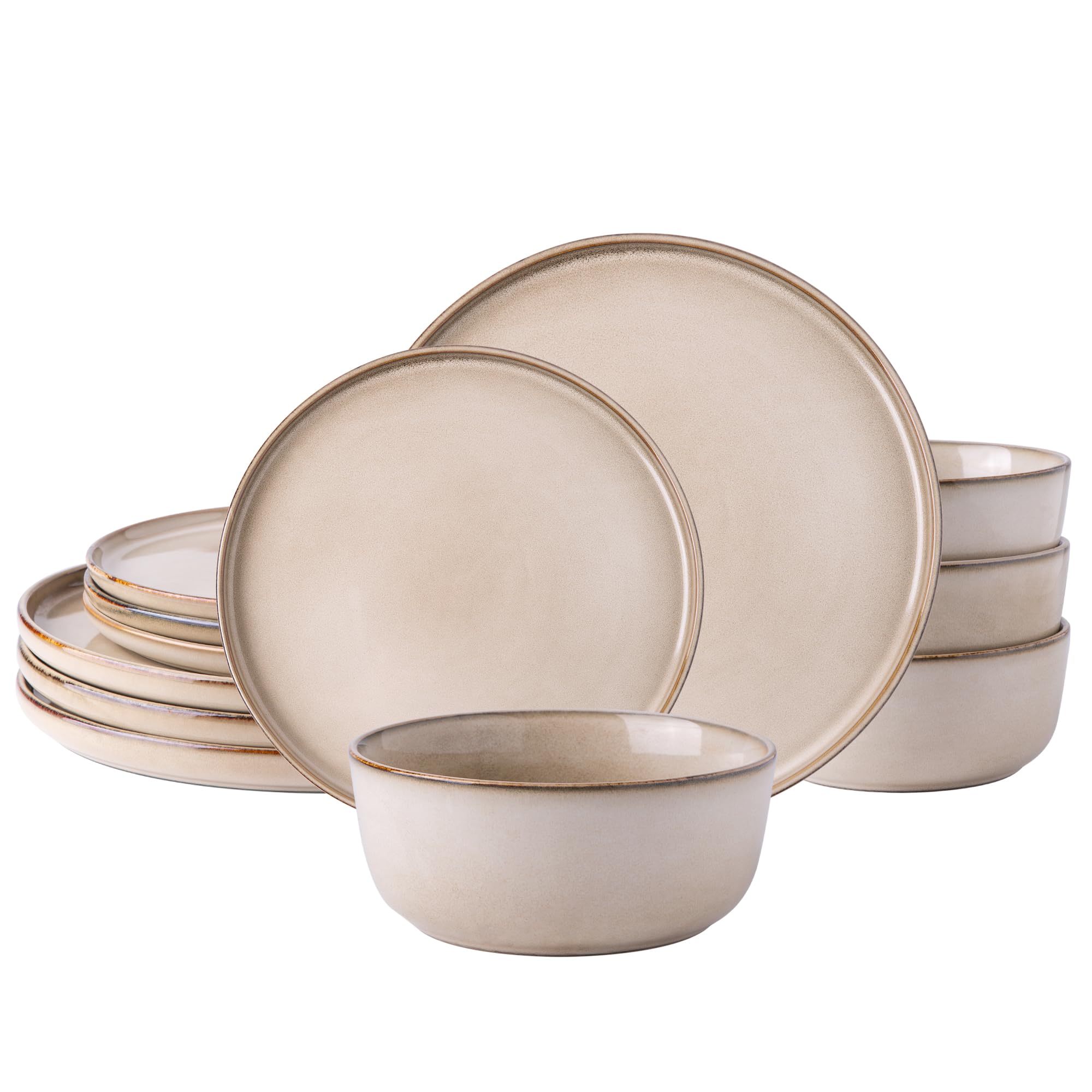 AmorArc Stoneware Dinnerware Sets,Round Reactive Glaze Plates and Bowls
