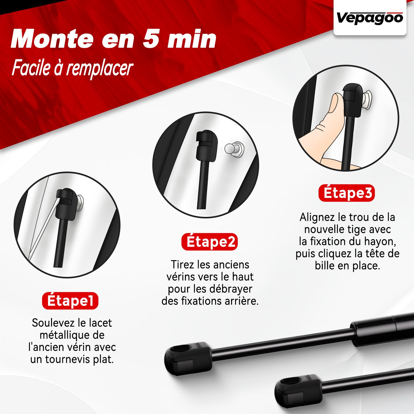 Vepagoo 2x Verins de Coffre pour Clio II BB CB Tous Moteurs Hatchback (1998-2005) – Vérin de Hayon Compatible, Remplacer #7700842256