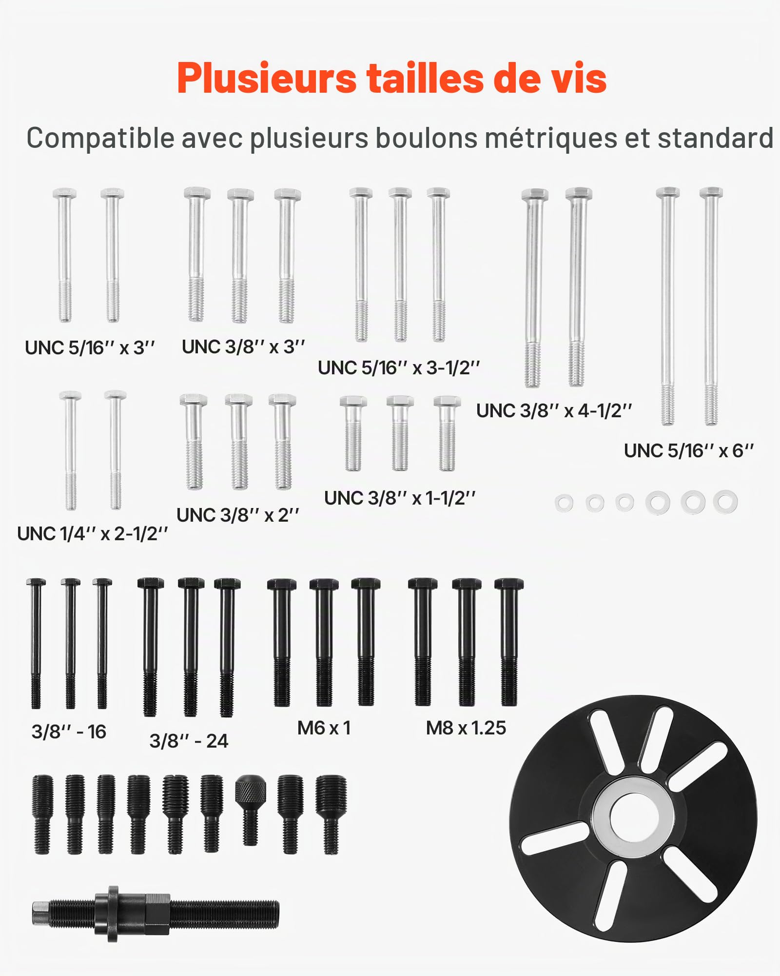 VEVOR Kit d'Outils de Démontage et Montage d'Équilibreur Harmonique, Extracteur d’Amortisseur d’Harmonique en Acier, Outil d’Extraction de Volants, de Poulies de Vilebrequin et de Volants, Atelier