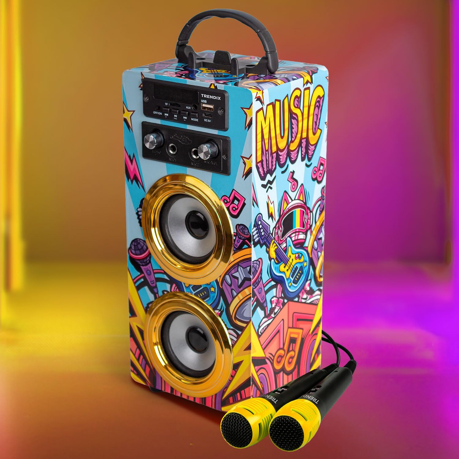 Karaoke Per Bambini Trendix Golden Star - 2 Microfoni, Bluetooth, Radio FM, Portatile - Foto 7