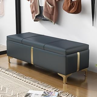 Banco otomano de almacenamiento con compartimento oculto para guardar zapatos, pasillo, entrada, baúl con tapa, capacidad de carga de 150 kg, 40 x 40 cm, color azul
