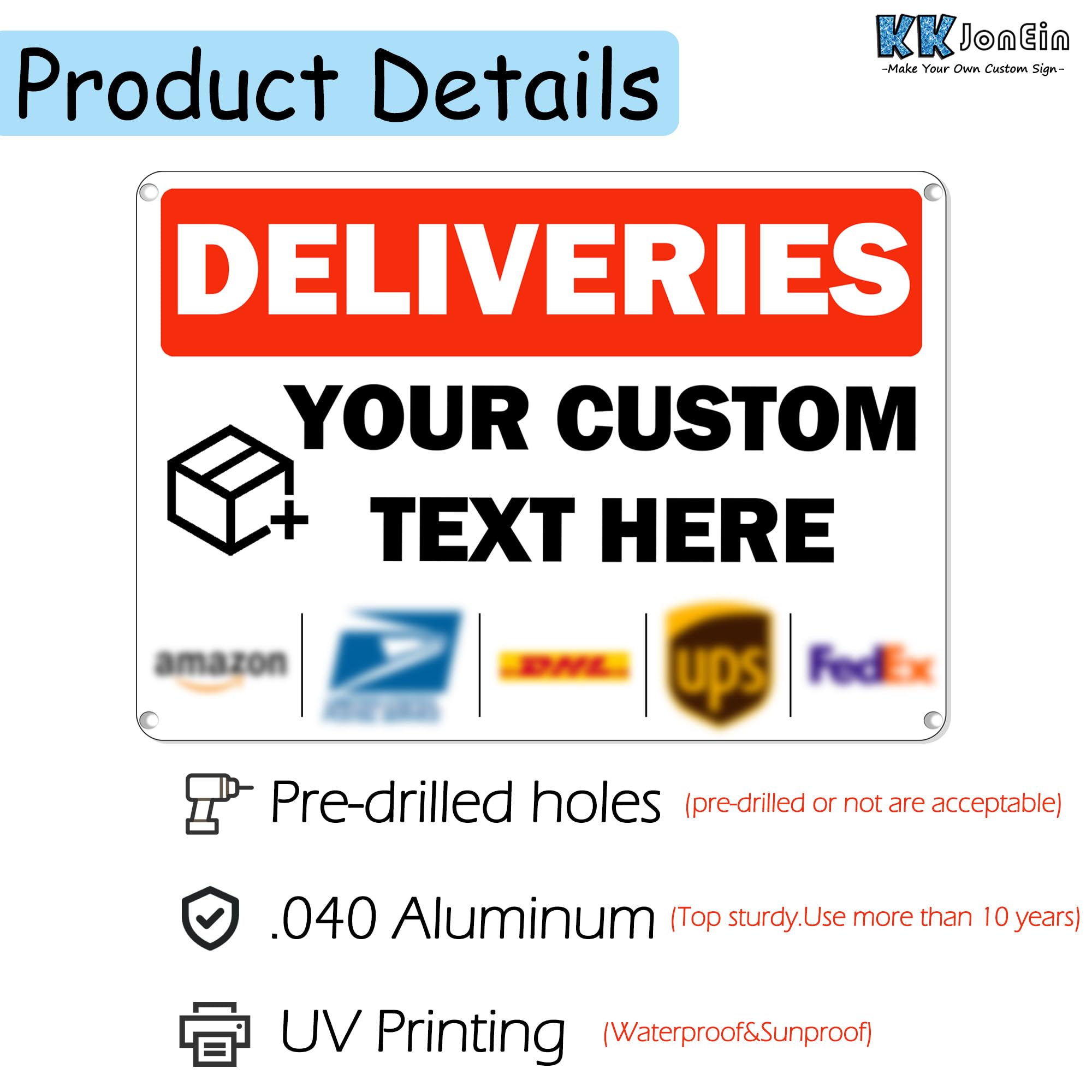 Letrero de entrega de metal personalizado para paquetes, 18 x 12 pulgadas, impermeable, letrero de entrega personalizado, letrero de paquetes personalizado al aire libre para el hogar