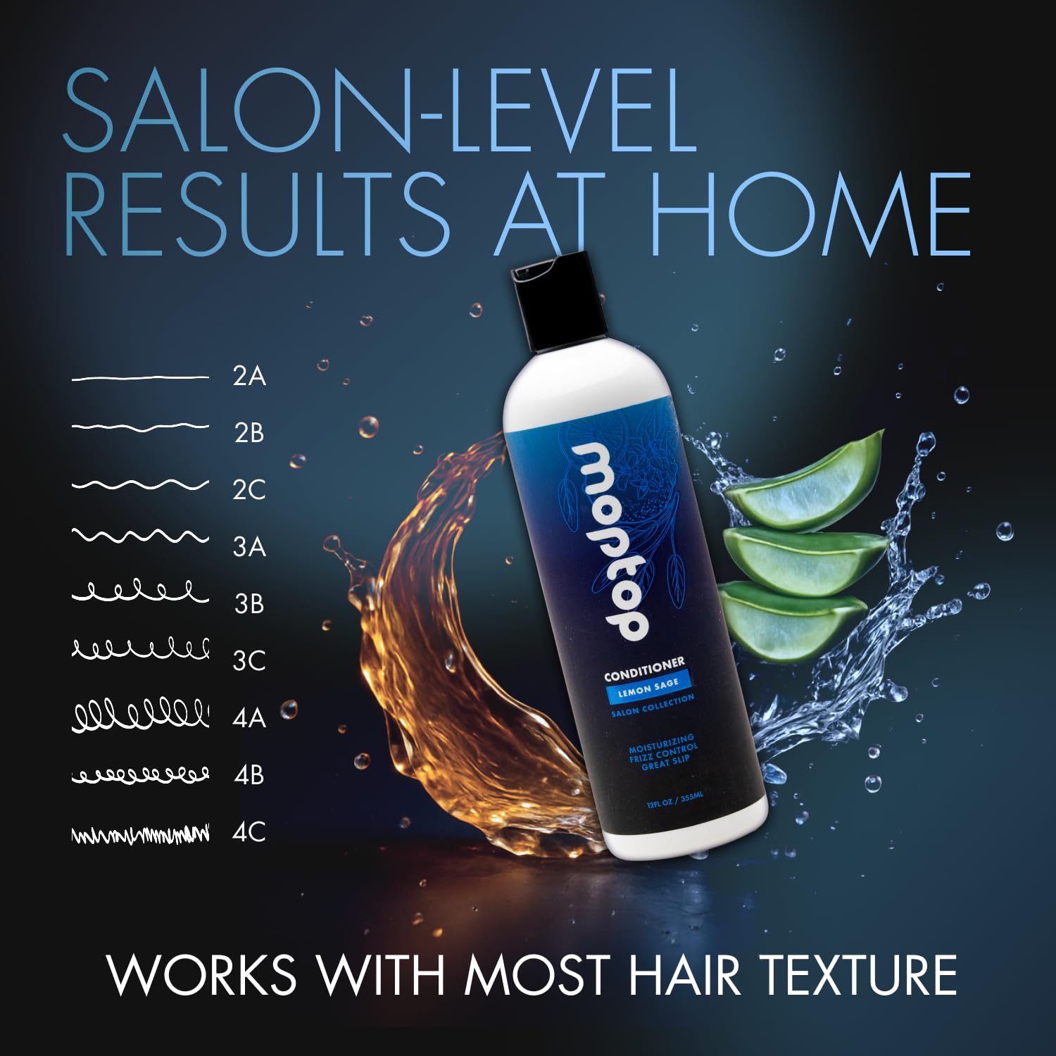 MopTop Acondicionador diario de salón para cabello seco, grueso, ondulado, rizado y rizado, tratado con color y natural, hecho con aloe y miel, reduce el crecimiento, aumenta la humedad, manejabilidad