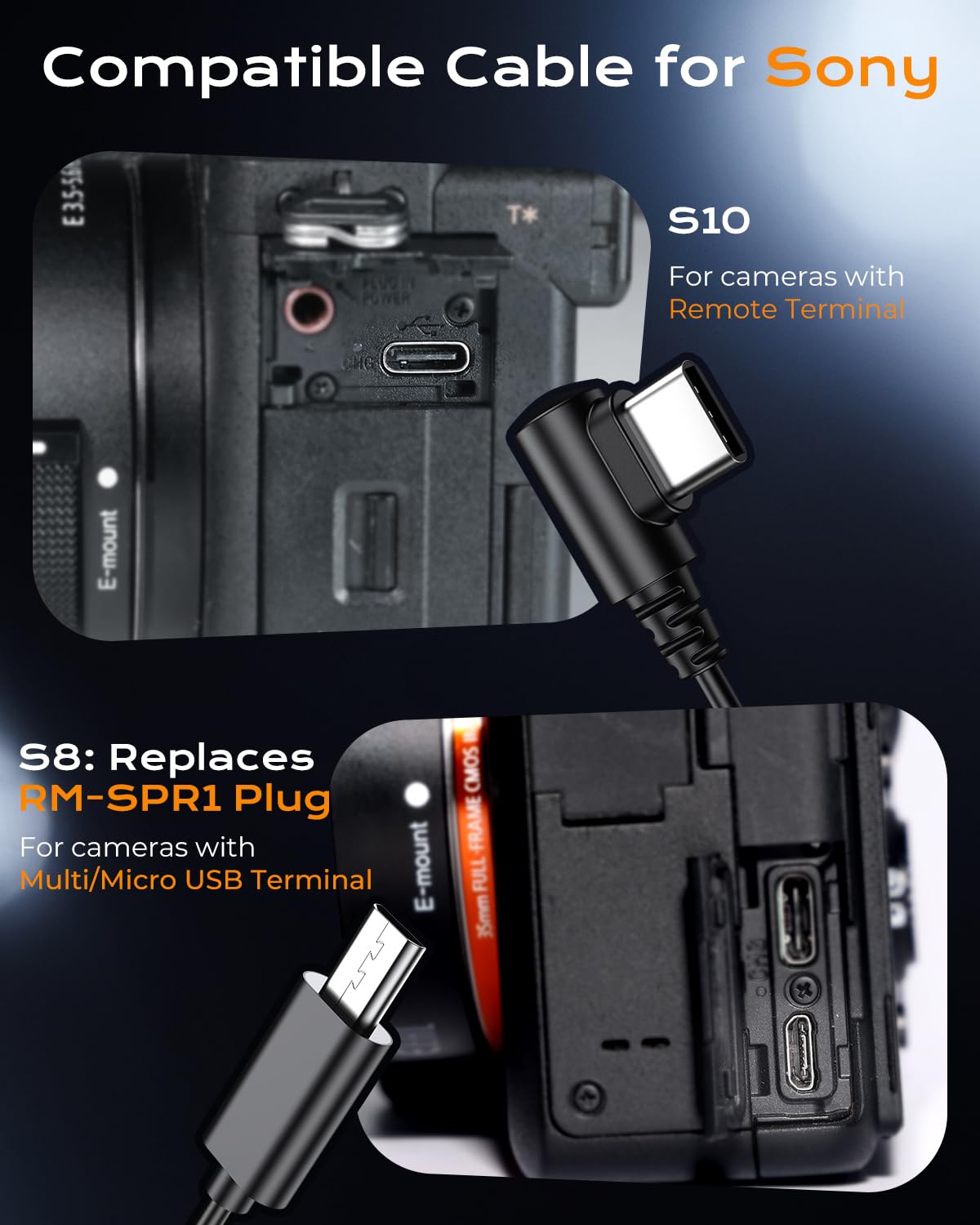 Mando a distancia inalámbrico recargable para cámara Sony | Para Sony A6400/A6700/A6100/A7 IV/A7 III/ZV-1/ZV-E10II/FX3/FX30/FX2/RX100 VII/A7 V/A1 II/A7C II/ZV-E1, sin pilas desechables