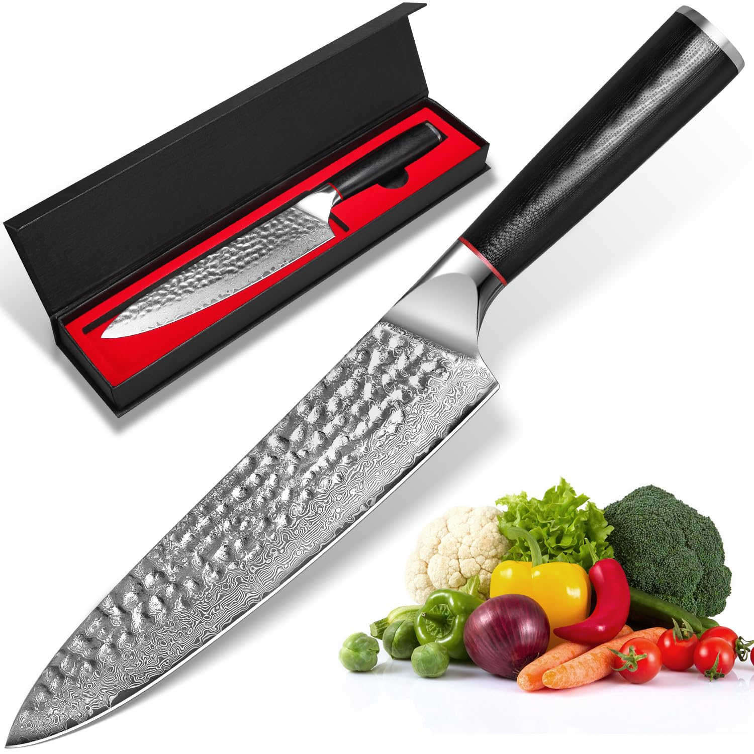 Amazon | HomeSafety 包丁 牛刀包丁 ダマスカス包 刃渡り193mm