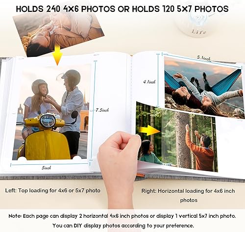 Miniatura 2 de Aevdor Álbum de fotos de 4 x 6 con espacio de escritura con capacidad para 240 fotos de 4 x 6 pulgadas o 120 fotos de 4 x 6 y 5 x 7 pulgadas,