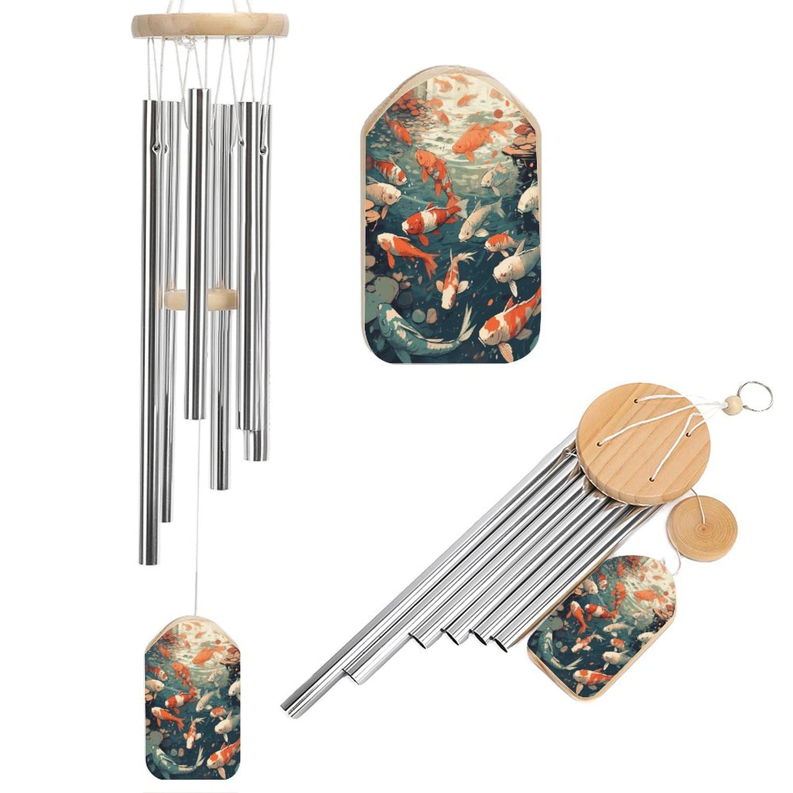 Btcowzrv Style Hand Drawn Fish Pattern Wind Chimes For Outside, Hanging Windchimes With 6 Aluminum Tubes, Memorial Wind Chime For Patio Backyard Garden And Outdoor Decor