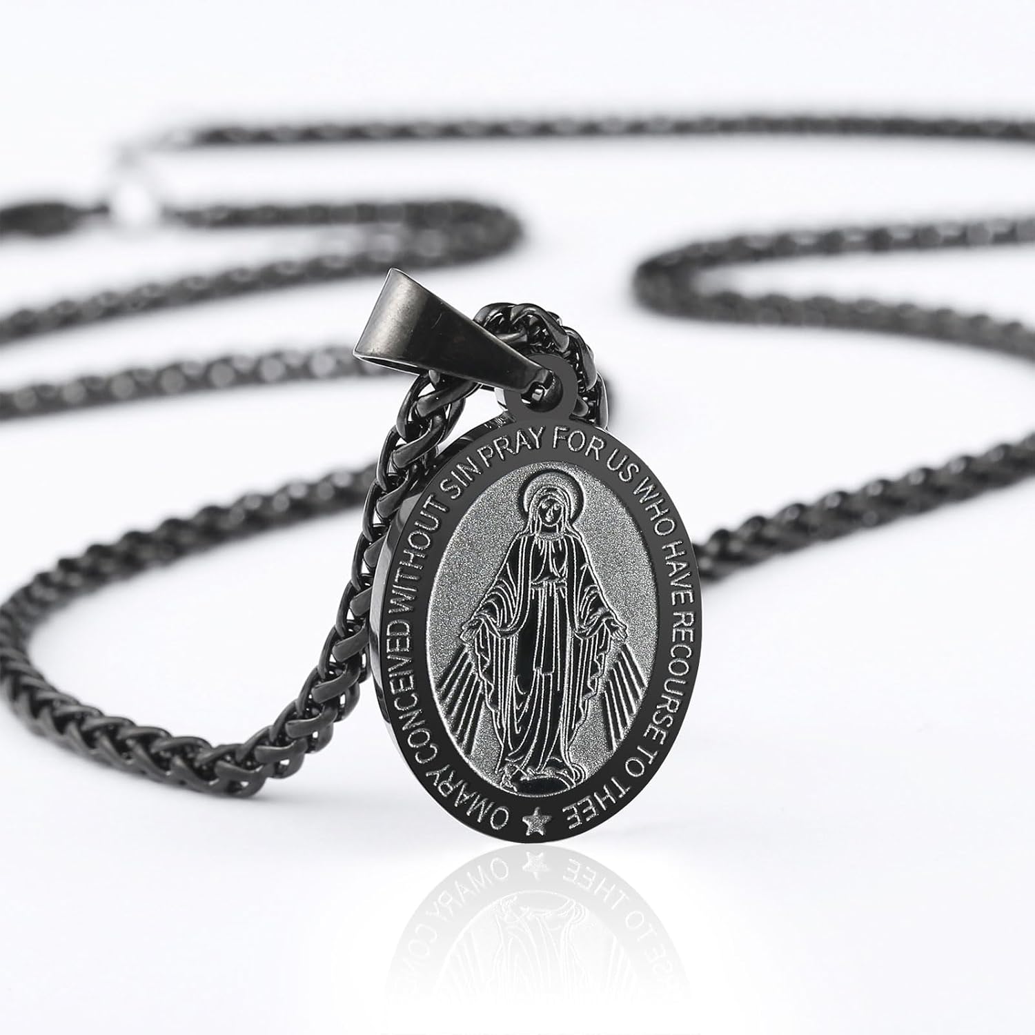 RS Virgin Mary Necklace for Men Boys Miraculous Medal Stainless Steel Mary Mother of God Pendant Mary Charm - Image 5