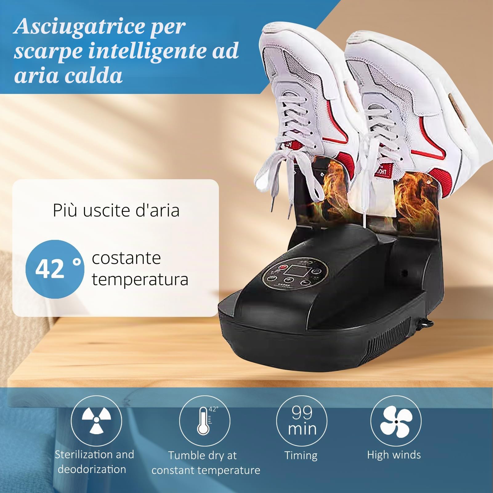 Sterilizzatore elettrico Asciuga-scarpe stivali e ozono deodorante scarpe | + asciugacapelli con funzione di controllo e timer digitale (Model g-s6629b), Black