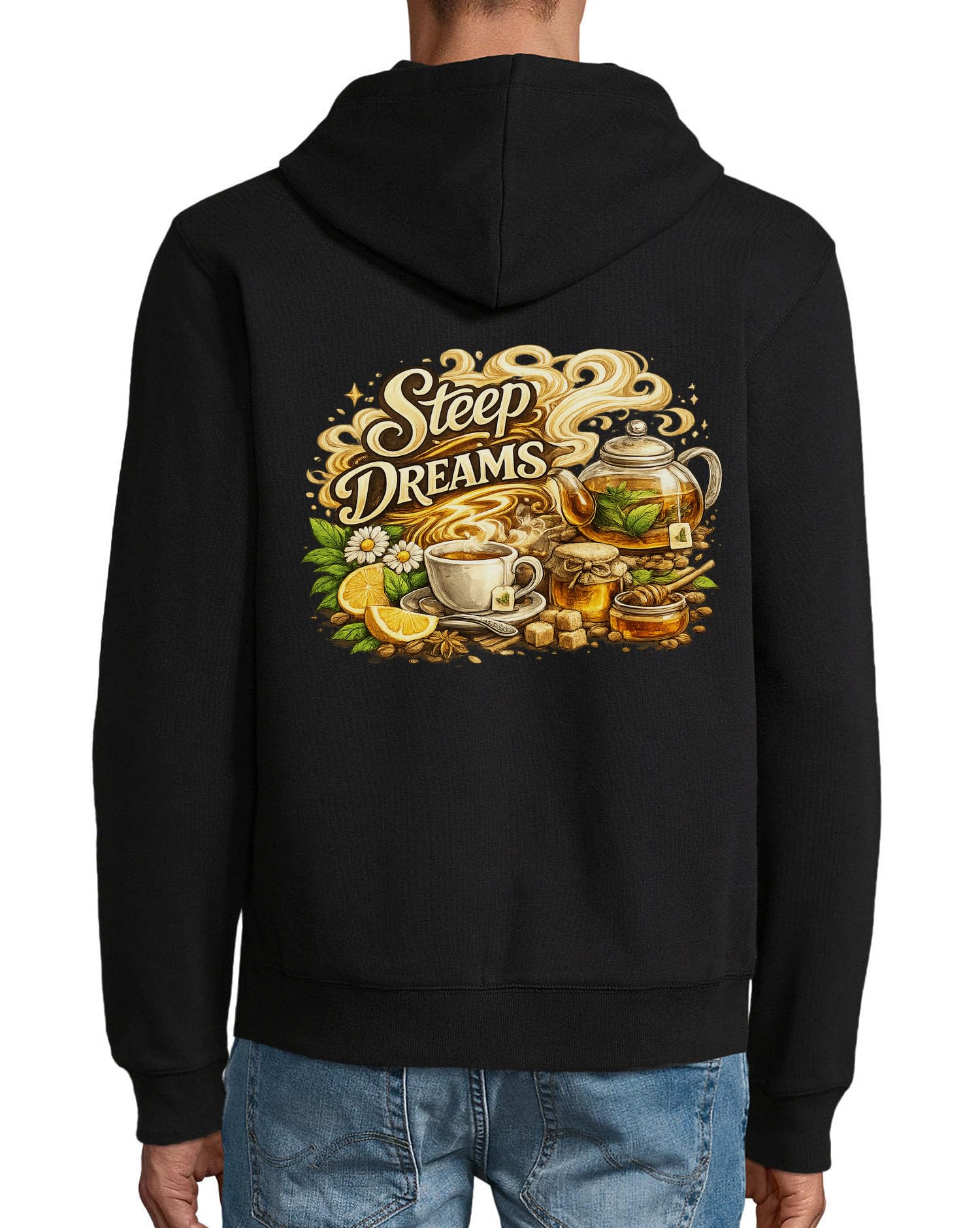 Steep Dreams herbata czas ilustracja bluza z kapturem mieszanka bawełny zamek kurtka bluza z kapturem czarna