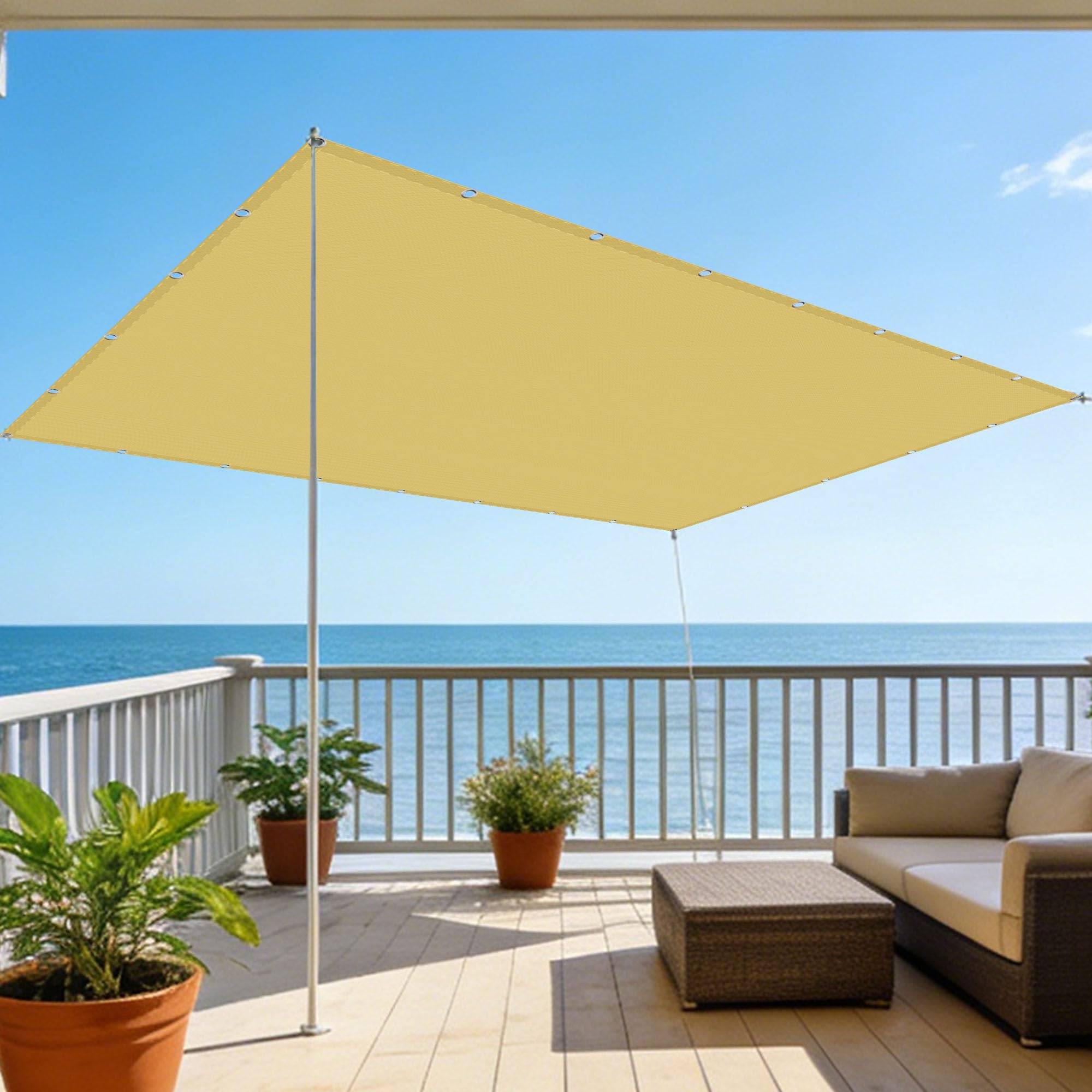 Voile d'ombrage carré 400 x 400 cm polyester protection UV toile jardin sable