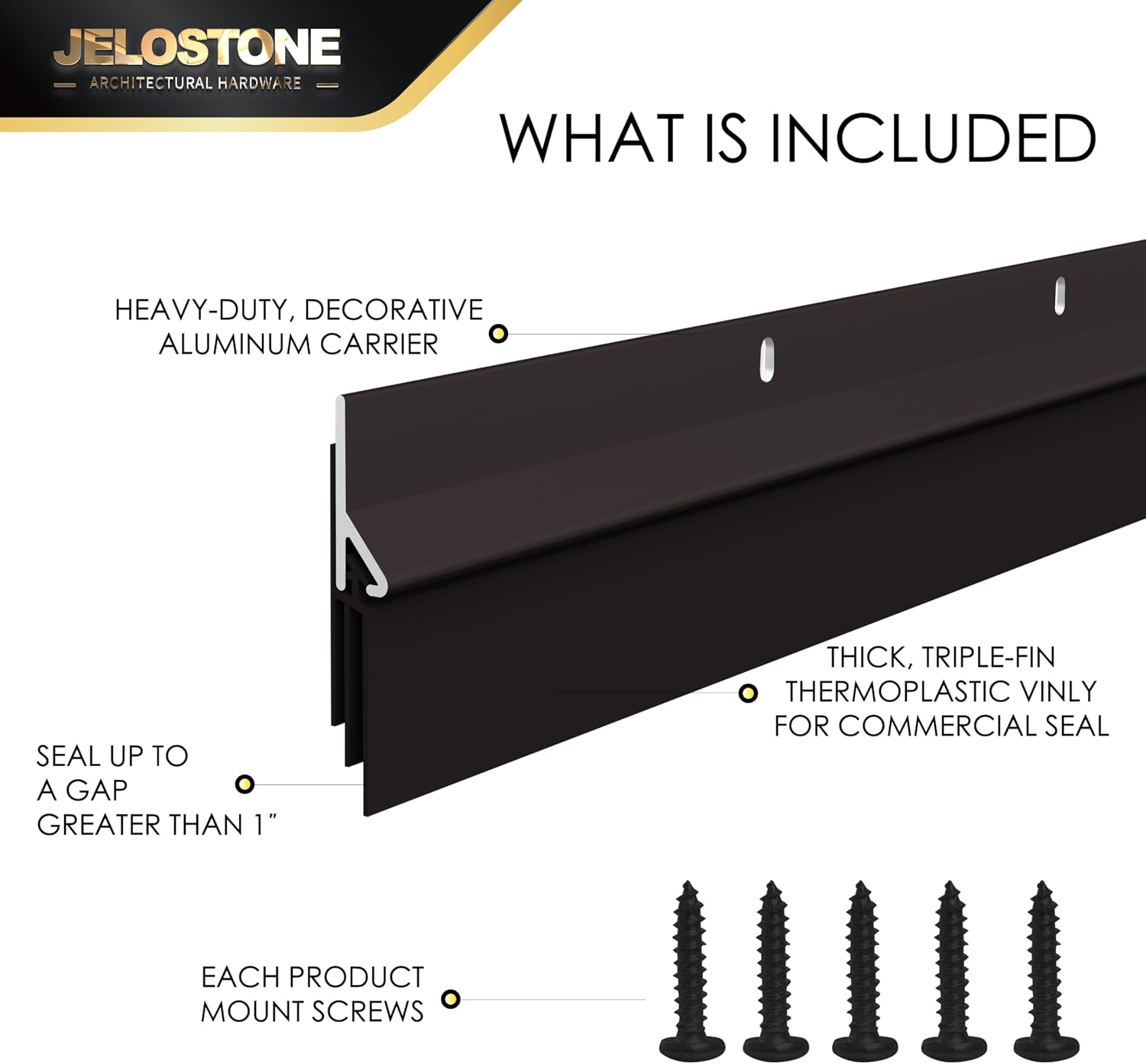 2 Pack - 36'' Aluminum Door Sweep with Vinyl Insert (Dark Bronze Anodized), Seals Gaps up to 1-1/8", Fire-Rated, Triple-Fin Gasket Adapts to Large Gap and Uneven Surfaces, JS-NV507