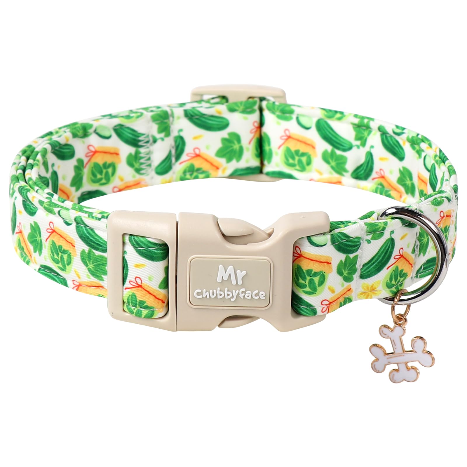 MR.CHUBBYFACE Pickle Cotton Dog Collar, Cute Summer Pickle Pattern Dog Collars, Soft Plastic Buckle Puppy Collar for Small Medium Large Dog